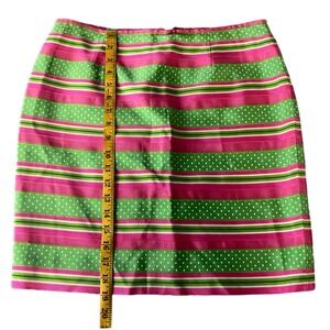 Vintage y2k Pink Green Polka Dot Striped Mini Skirt Barbiecore Sz 8 Preppy